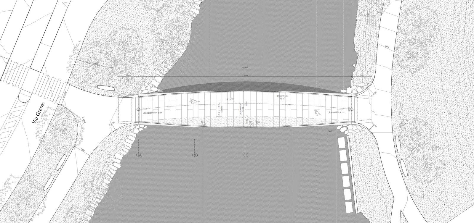 CAD Zeichnung eines Übersichtsplans einer Natursteinbrücke in St. Moritz
