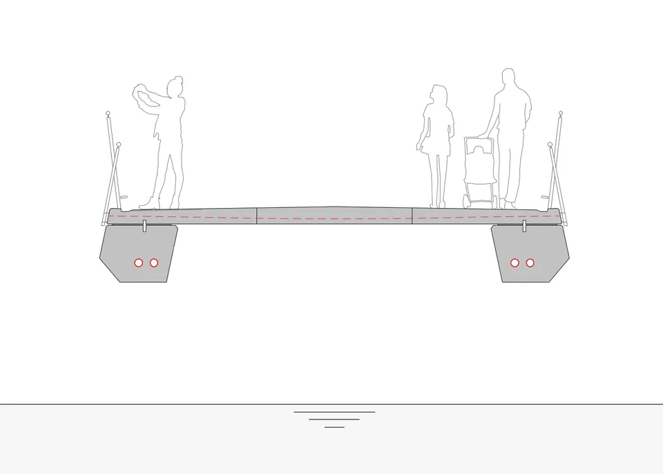Disegno CAD della sezione trasversale di una passerella pedonale in pietra naturale a St. Moritz