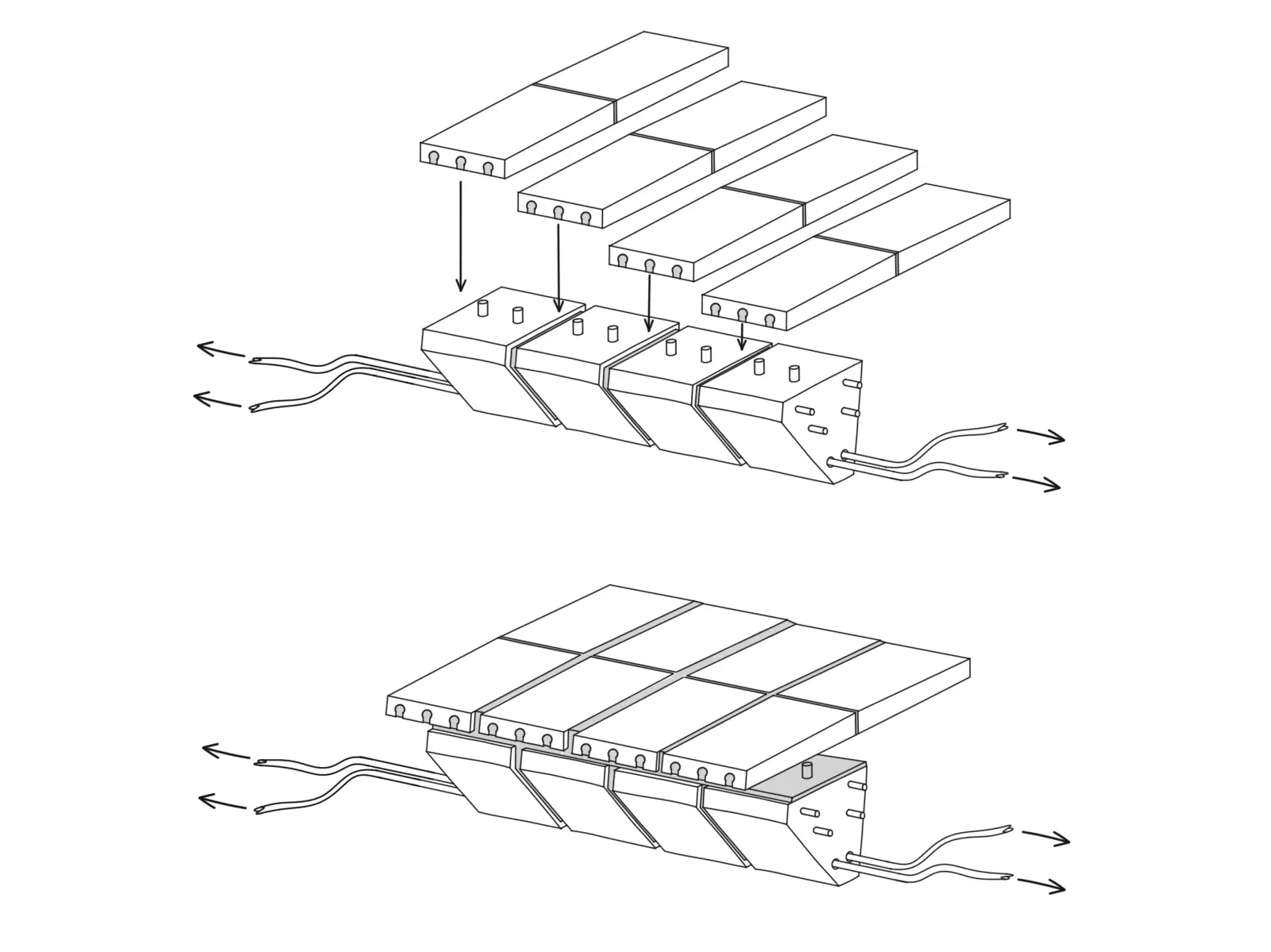 Handskizze des Konstruktionsprinzip einer vorgespannten Natursteinbrücke